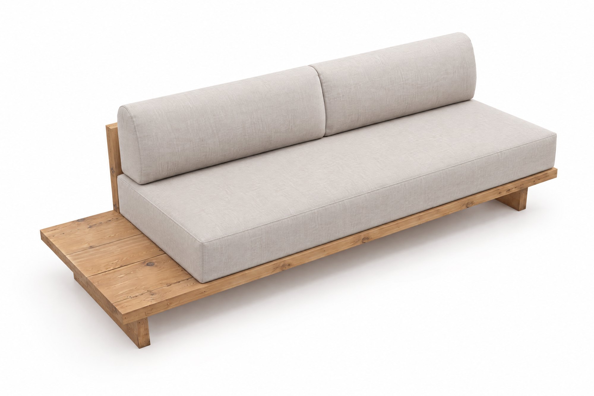 Photoreal render of the left-hand sofa with table